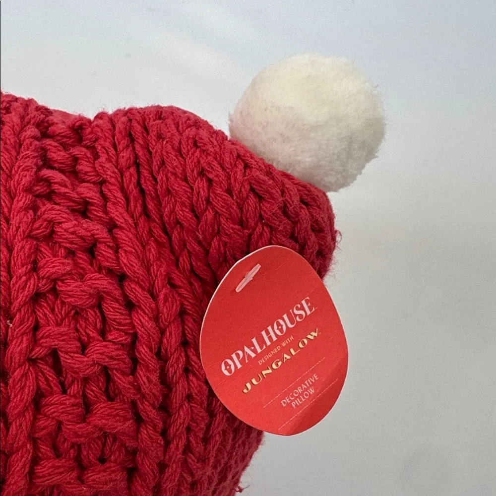 Opalhouse Designed with Jungalow Holiday Red Knit Throw Pillow w/ White Pom Poms